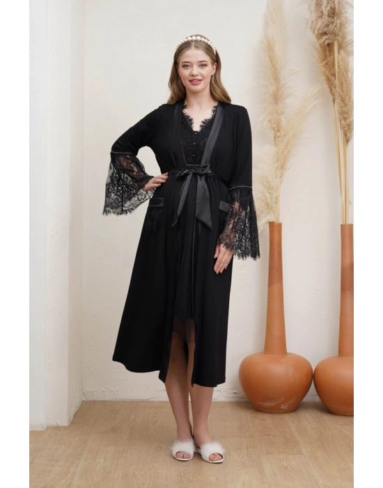 Dantel Detaylı Lohusa Hamile Sabahlık 22006