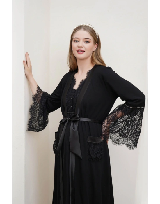 Dantel Detaylı Lohusa Hamile Sabahlık 22006