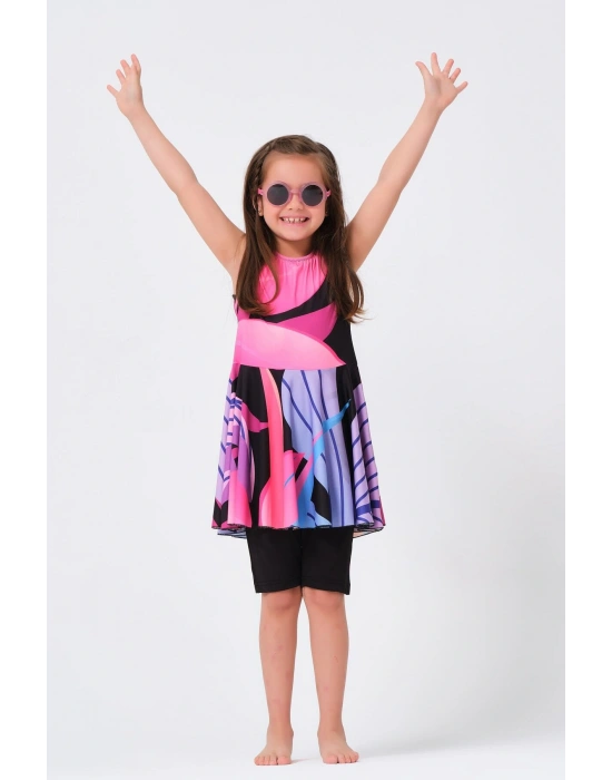 23151 Valon Etekli Sıfır Kol Siyah Çocuk Mayo