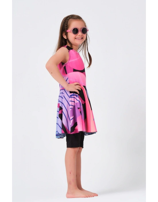 23151 Valon Etekli Sıfır Kol Siyah Çocuk Mayo