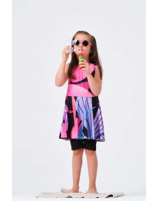 23151 Valon Etekli Sıfır Kol Siyah Çocuk Mayo