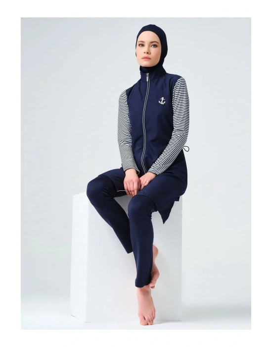Marin Uzun Kollu Lacivert Kadın Tam Kapalı Tesettür Mayo 23438-25