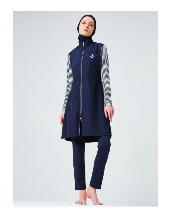 Marin Uzun Kollu Lacivert Kadın Tam Kapalı Tesettür Mayo 23438-25
