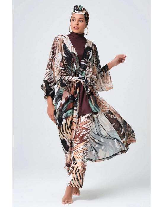 Amazon Kemerli Kaftan - Kimono - Pareo - Tesettür Pareosu Krep Kumaş - Üzeri