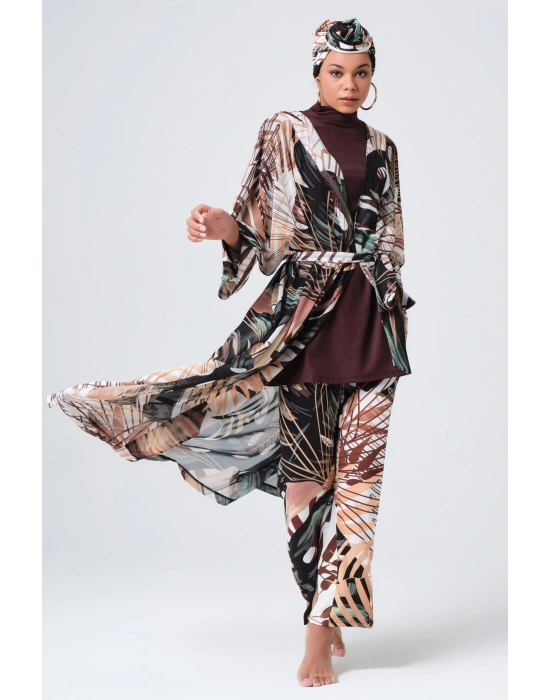 Amazon Kemerli Kaftan - Kimono - Pareo - Tesettür Pareosu Krep Kumaş - Üzeri