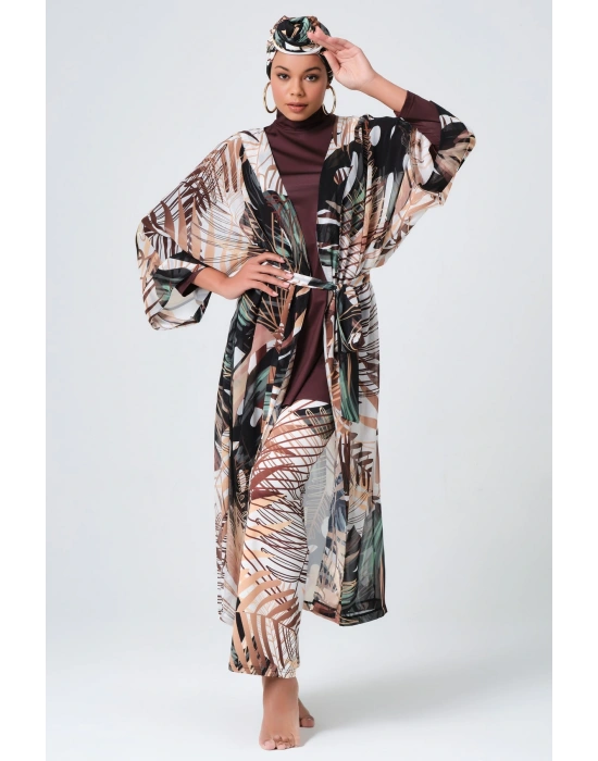 Amazon Kemerli Kaftan - Kimono - Pareo - Tesettür Pareosu Krep Kumaş - Üzeri