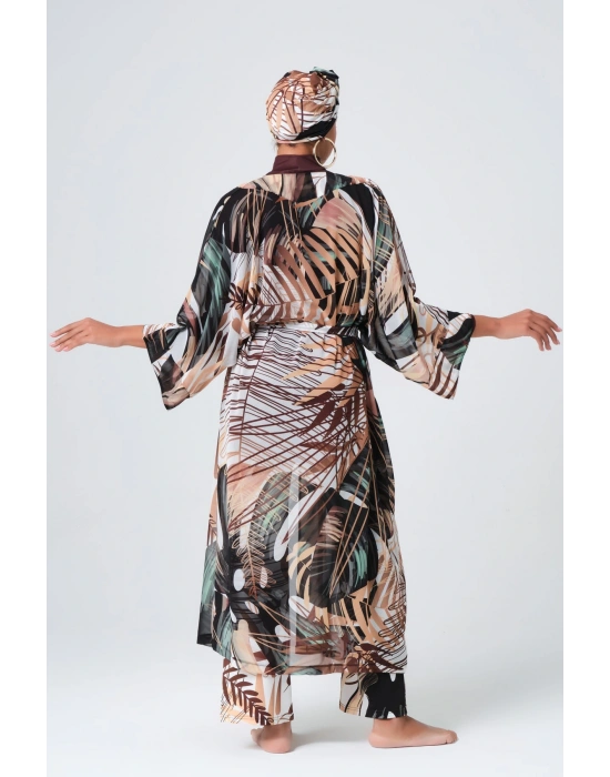 Amazon Kemerli Kaftan - Kimono - Pareo - Tesettür Pareosu Krep Kumaş - Üzeri