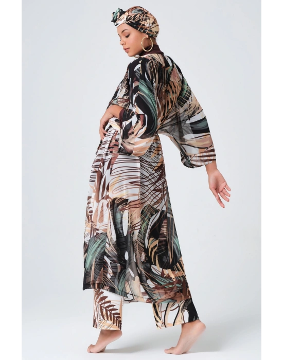 Amazon Kemerli Kaftan - Kimono - Pareo - Tesettür Pareosu Krep Kumaş - Üzeri