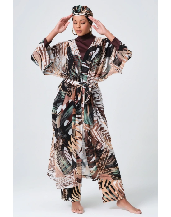 Amazon Kemerli Kaftan - Kimono - Pareo - Tesettür Pareosu Krep Kumaş - Üzeri