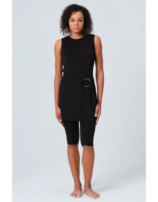 Gümüş Kemer Tokalı Sıfır Kol Yarı Kapalı Mayo