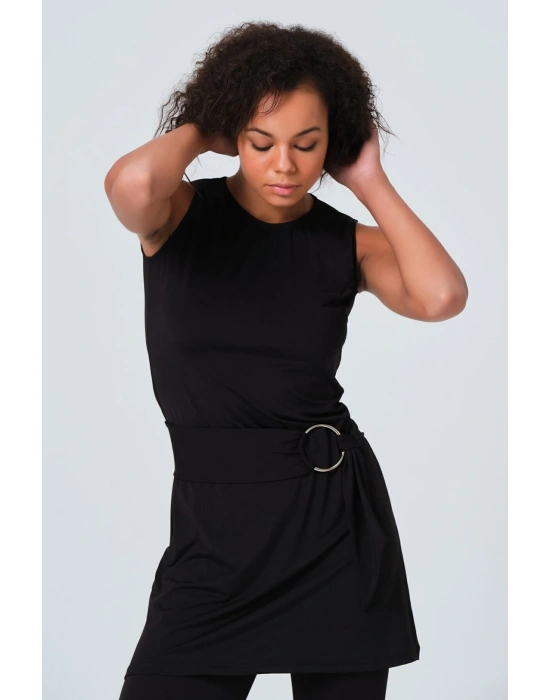 Gümüş Kemer Tokalı Sıfır Kol Yarı Kapalı Mayo