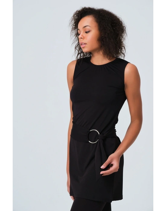 Gümüş Kemer Tokalı Sıfır Kol Yarı Kapalı Mayo