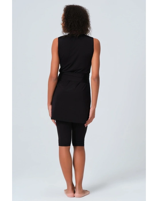 Gümüş Kemer Tokalı Sıfır Kol Yarı Kapalı Mayo