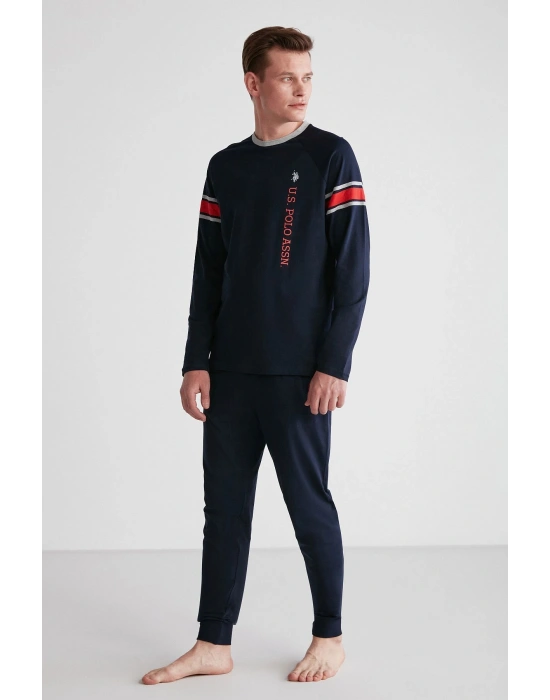 18732 Erkek Lacivert Yuvarlak Yaka Uzun Kollu Pijama Takımı