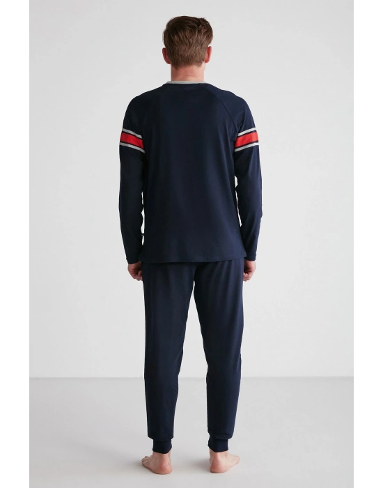 18732 Erkek Lacivert Yuvarlak Yaka Uzun Kollu Pijama Takımı