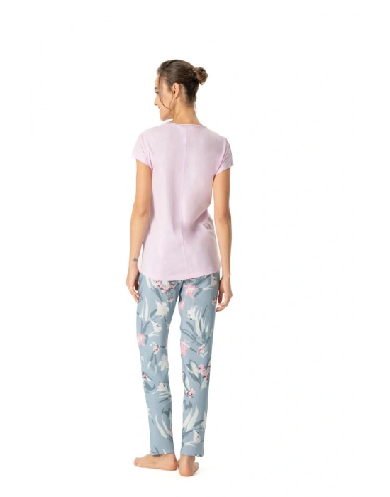 U.S. Polo Assn. 17045 Kadın Pembe Kısa Kollu V Yaka Pijama Takımı