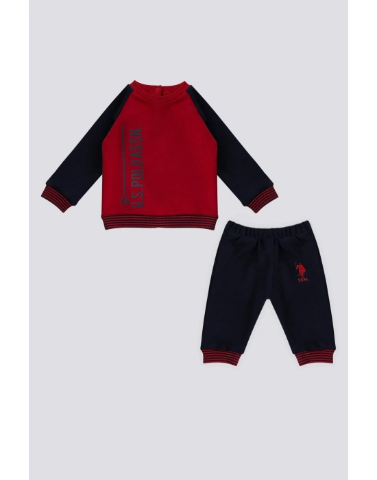 U.S. Polo Assn Kırmızı Çizgili Ribana Detay Bebek 2 Li Takım