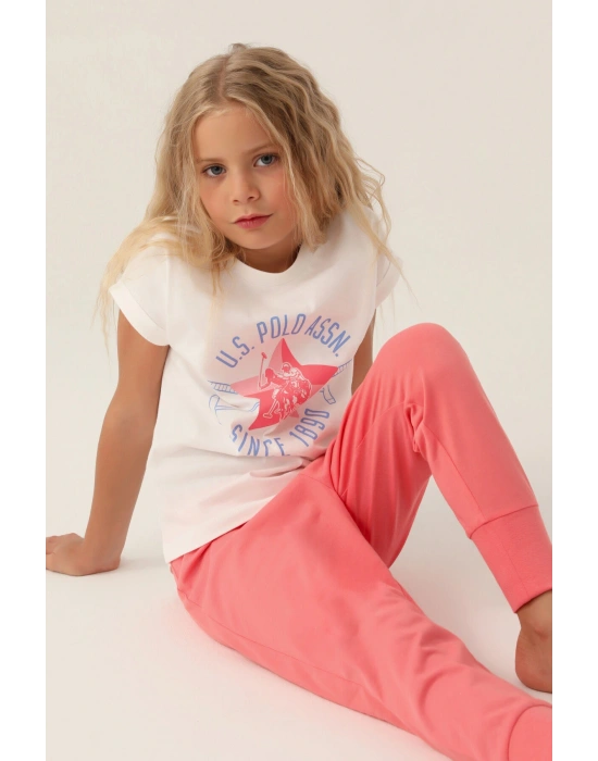U.S. Polo Assn Lisanslı Starry Krem Kız Çocuk Pijama Takımı