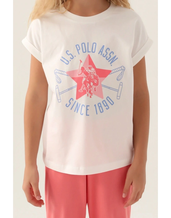 U.S. Polo Assn Lisanslı Starry Krem Kız Çocuk Pijama Takımı