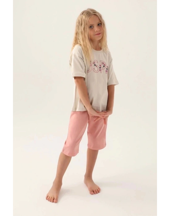 Kız Garson Kapri Takım - Bej
