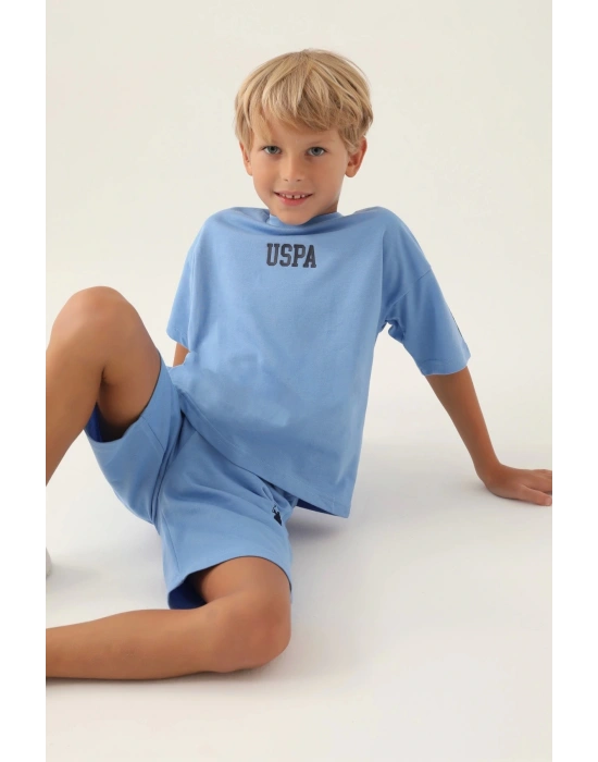 Lisanslı Indigo Pamuklu Erkek Çocuk Bermuda Takım