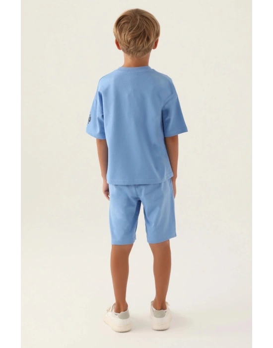 Lisanslı Indigo Pamuklu Erkek Çocuk Bermuda Takım