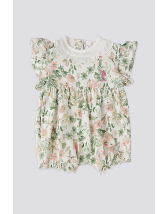 U.S. Polo Assn Lisanslı Leaf Krem Kız  Bebek Tulum