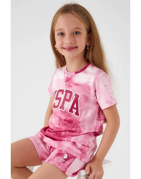 U.s. Polo Assn Pink Font Detail Açık Beyazkız Çocuk Şort Takım