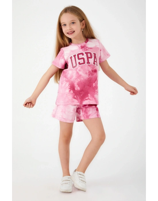 U.s. Polo Assn Pink Font Detail Açık Beyazkız Çocuk Şort Takım