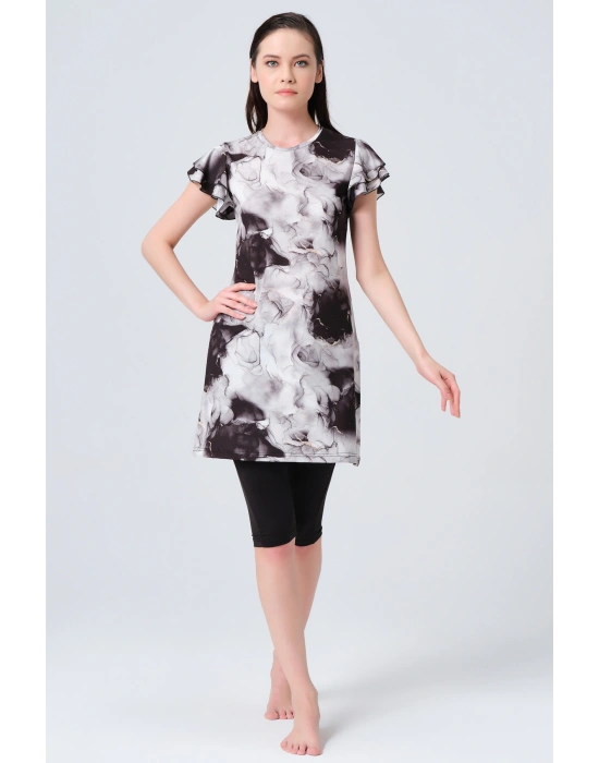 Volanlı Yarım Kol Yarı Kapalı Mayo