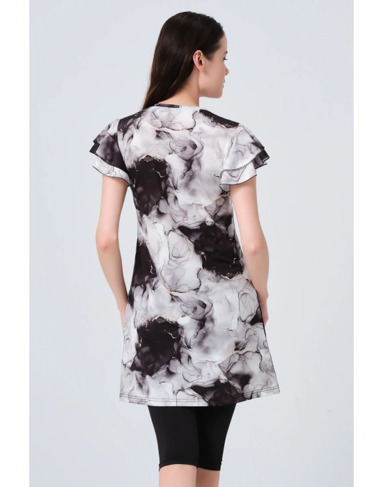 Volanlı Yarım Kol Yarı Kapalı Mayo