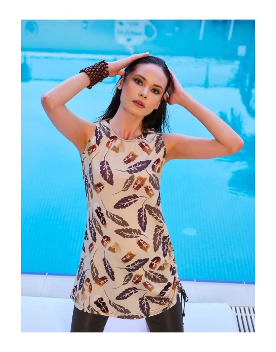 Yandan Büzgü Detaylı Sıfır Kol Yarı Kapalı Mayo