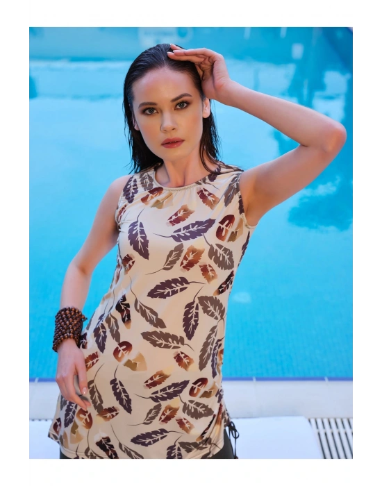 Yandan Büzgü Detaylı Sıfır Kol Yarı Kapalı Mayo