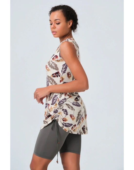 Yandan Büzgü Detaylı Sıfır Kol Yarı Kapalı Mayo