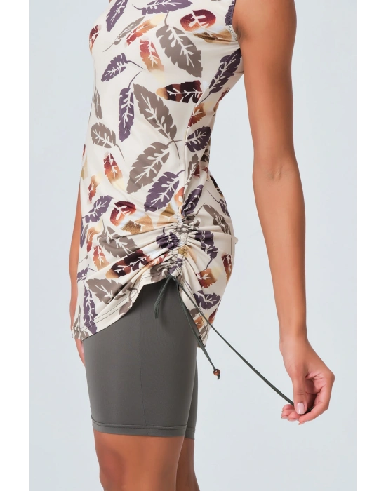 Yandan Büzgü Detaylı Sıfır Kol Yarı Kapalı Mayo