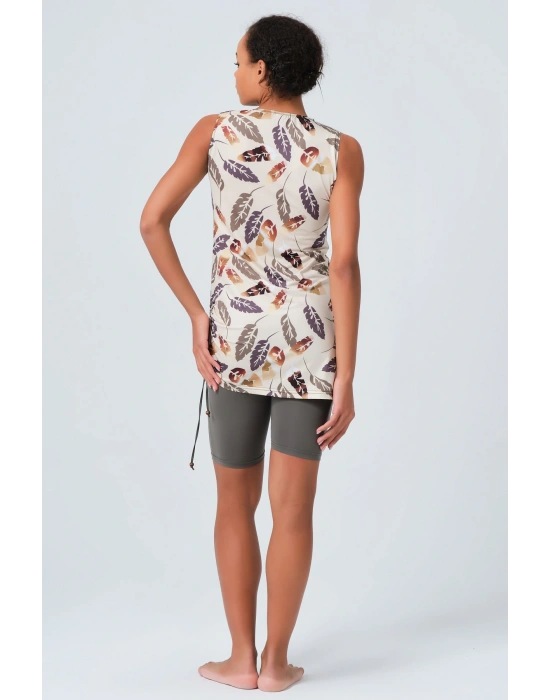 Yandan Büzgü Detaylı Sıfır Kol Yarı Kapalı Mayo