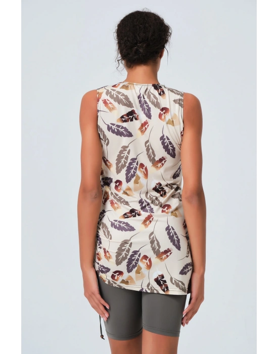 Yandan Büzgü Detaylı Sıfır Kol Yarı Kapalı Mayo