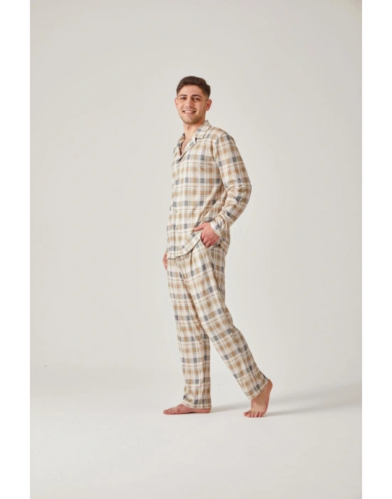 Yeşil Ekose Önden Düğmeli Modal Pamuk Erkek Pijama Takımı