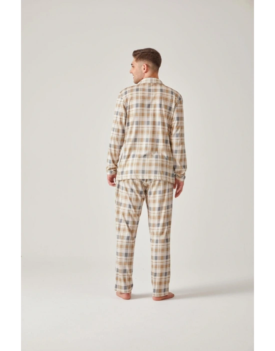 Yeşil Ekose Önden Düğmeli Modal Pamuk Erkek Pijama Takımı