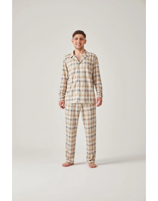 Yeşil Ekose Önden Düğmeli Modal Pamuk Erkek Pijama Takımı