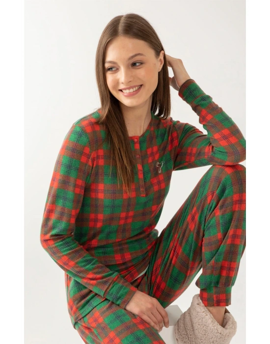 Kırmızı Yeşil Ekose Pijama Takımı