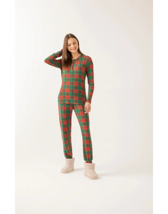 Kırmızı Yeşil Ekose Pijama Takımı