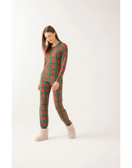 Kırmızı Yeşil Ekose Pijama Takımı
