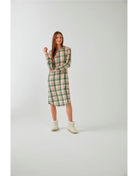 Pembe Ekose Kapsonlu Gecelik