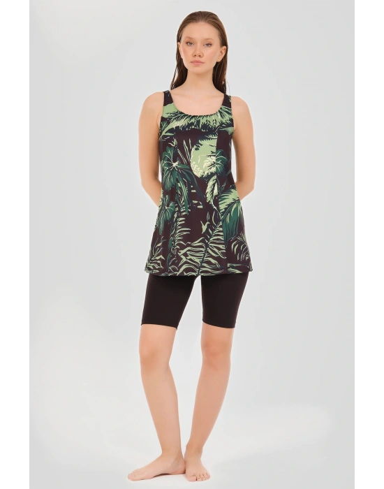 Desenli Askılı Yarı Kapalı Mayo