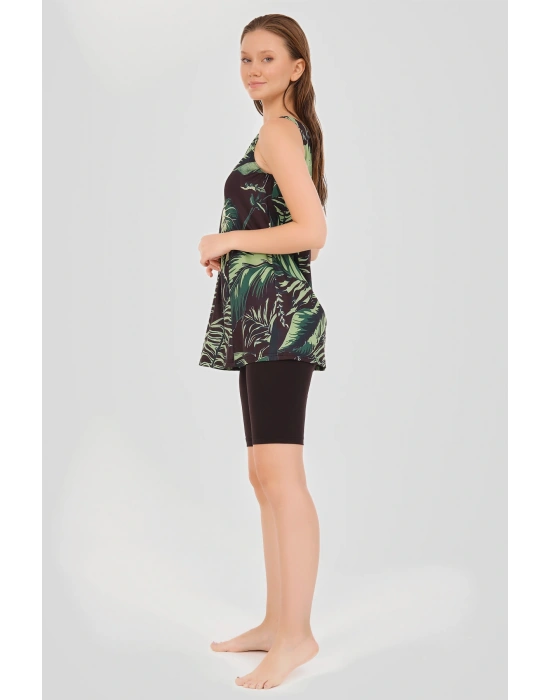 Desenli Askılı Yarı Kapalı Mayo