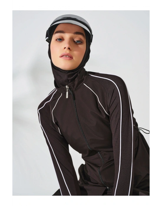 Reglan Kol Biye Detaylı Tesettür Mayo- Siyah -