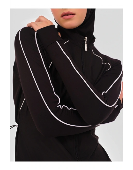 Reglan Kol Biye Detaylı Tesettür Mayo- Siyah -