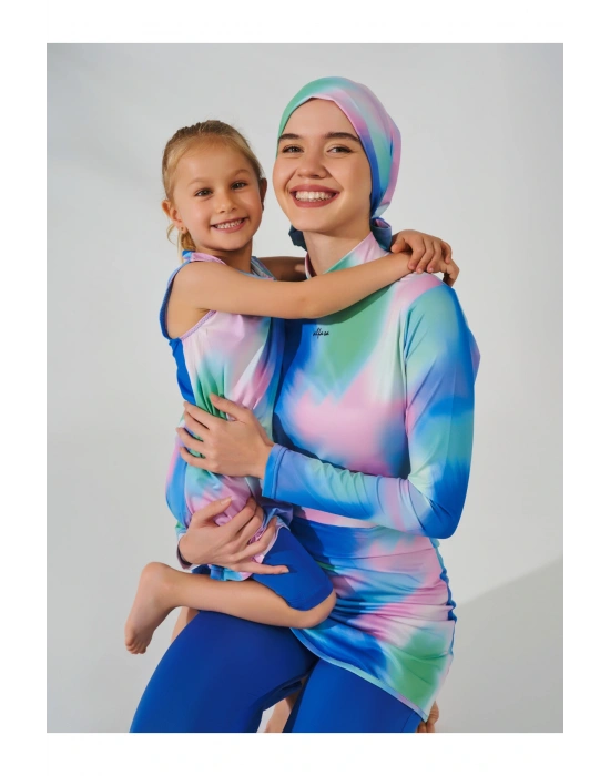 Desenli Sıfır Kol Çocuk Mayo 24102-25 Çivit Mavisi