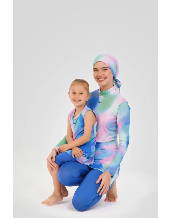 Desenli Sıfır Kol Çocuk Mayo 24102-25 Çivit Mavisi